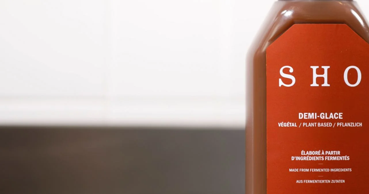 SHO Demi-Glace bottle, a plant-based sauce made from fermented ingredients